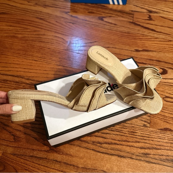 Larroudé Raffia Ruffle Sandals - Picture 2 of 6